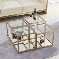 Mesa de Centro de Vidrio Templado Combinado con Estructura de Acero Inoxidable, Juego de Mesa de Té para el Hogar, Hotel, Villa, Muebles para Sala de Estar