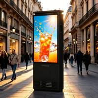 Kiosque numérique LCD extérieur ultra-mince à double face de 55 pouces, IP66, support au sol, étanche, Android, Windows OS pour la vente au détail