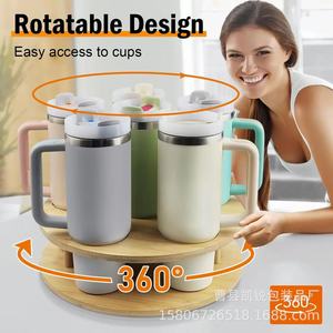 Wooden Rotating Water <b>Bottle</b> <b>Rack</b> 360 Degree Turntable Desktop <b>Storage</b> Holder Round Shape Multipurpose Stand - Product Image 5