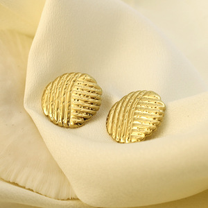 French Style 316L <b>Titanium</b> Steel <b>Stud</b> Earrings Gold Round Textured Geometric Fashion Women's Earrings - Product Image 3