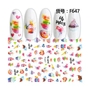 Removable Eco Friendly Patterned Dessert Ice Cream Candy Macaron Raspberry Fruits 5D Cute Nail Art Stickers