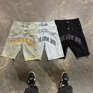 Shorts en jean personnalisés avec broderies, style Y2K, décontractés, vintage, délavés à l'acide, déchirés, avec poches cargo, streetwear, pour hommes - Product Image 4