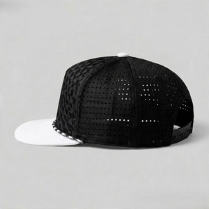Elite Black <b>White</b> Laser Vent Snapback <b>Flat</b> Bill <b>Cap</b> Breathable Performance Sports Hat Adjustable Streetwear Unisex - Product Image 2