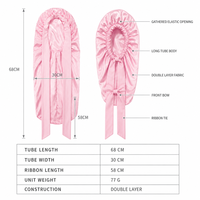 Bonnet de nuit long en soie de mûrier double couche avec ruban de 68 cm, noir et rose, vente en gros, marque privée, OEM, ODM