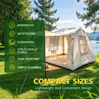 Tente de camping gonflable 280x240x210cm, style cabane, abri à structure pneumatique avec auvent avant et fenêtres latérales pour les campings