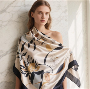 ผ้าพันคอไหมขนาดใหญ่ 90 * 90 ซม. แบบสั่งทำได้ MOQ ต่ำ วัสดุผ้าซาติน สำหรับผู้หญิง - Product Image 5