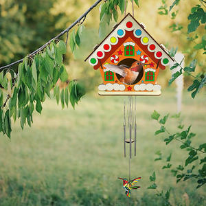 ארץ עיצוב גינה נקודה ציפור תליון רוח פעמוני קן ציפור עץ עמיד למלאכת הבית בחוץ - Product Image 4