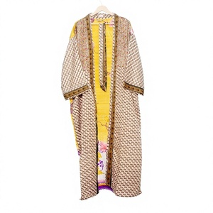 Bata de Lujo para Mujer, Estampada, 100% Seda, Manga Tres Cuartos, Larga, Cuello en V, con Cordón Ajustable - Otoño/Invierno, Estilo Playa, Sexy - Product Image 1
