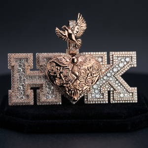 Pendentif personnalisé avec 3 lettres en argent 925 plaqué or rose, entièrement serti de moissanite, style hip-hop, avec photo souvenir - Product Image 2