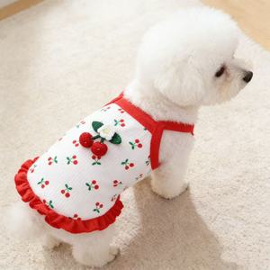 Cute Cherry Kitty Dog Dress Red Camisole <b>Princess</b> Style Spring Autumn Breathable Pet <b>Clothes</b> - Product Image 3