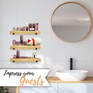 Wooden Floating <b>Wall</b> <b>Shelf</b> Rectangle <b>Wall</b> <b>Mounted</b> Storage Rack For Bathroom Living Room Solid Wood <b>Shelves</b> - Product Image 2