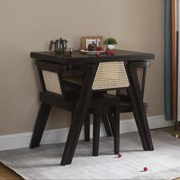 Ensemble de salle à manger minimaliste nordique en bois massif, table et chaises en rotin peu encombrantes pour petit appartement ou hôtel, grain naturel