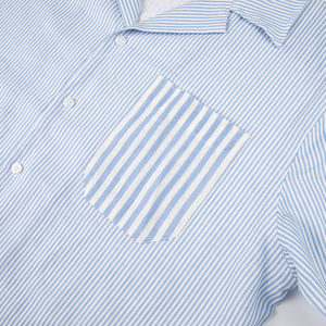 Camicie da uomo personalizzate casual in cotone seersucker a righe patchwork con bottoni, maniche corte, <span class=keywords><strong>colletto</strong></span> cubano, orlo <span class=keywords><strong>dritto</strong></span>, per il tempo libero - Product Image 5