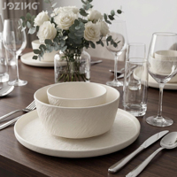 Service de table en céramique texturée moderne Jozing pour 4 personnes, assiettes et bols en porcelaine à motif ondulé nordique, écologiques, compatibles lave-vaisselle, durables