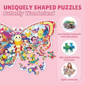 Puzzle papillon de 52 pièces, <span class=keywords><strong>grand</strong></span> puzzle de sol pour l'<span class=keywords><strong>apprentissage</strong></span> préscolaire avec sac de rangement, jouet éducatif, cadeau d'anniversaire - Product Image 4