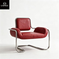 Fauteuil de loisirs vintage en cuir de style mid-century, base en métal chromé, fauteuil rembourré pour villa et hôtel, espace public