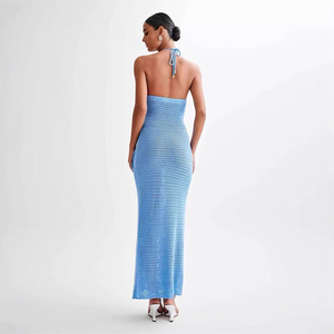 Sommerliches, lässiges, sexy rückenfreies Damenkleid, schmal geschnittenes Maxi-Strickkleid aus Baumwolle, Damen-Trägerkleid, Pulloverkleid für Damen - Product Image 6