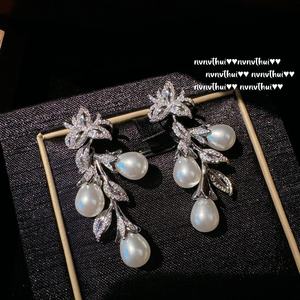 Orecchini da principessa sirena con perline tahitiane di mare profondo fiori ricchi zirconi e gioielli in ottone ciondolo in acciaio inossidabile - Product Image 3