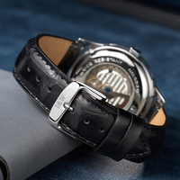 Montre automatique squelette I&W pour homme, cadran à chiffres romains, aiguilles bleues, bracelet en cuir noir, montre mécanique de style professionnel – Offre Spéciale