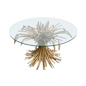 Table basse moderne Amson en laiton, base en métal robuste, plateau en verre, design épi de blé pour décoration de ferme - Product Image 1