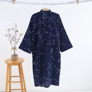 ชุดนอนผ้าฝ้าย yukata กิโมโน<span class=keywords><strong>ผู้ชาย</strong></span>สไตล์ญี่ปุ่นสำหรับ100% ผ้าซาตินบางยาวชุดนอนผ้าฝ้ายแท้บางสำหรับฤดูร้อน