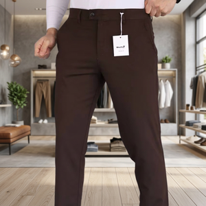 Men's Plus Size Regular Fit Brown Straight Dress Pants Casual Office Comfortable Breathable <b>Waterproof</b> Midweight Cotton Mid Hip - Product Image 3