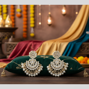 Pendientes Kundan y Perlas Chapados en Oro con Manganjika 10573898 - Product Image 3