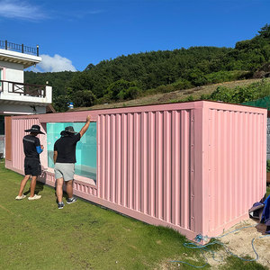 ตู้คอนเทนเนอร์สำหรับใช้20FT 40ft ไฟเบอร์กลาสลึกขนาดใหญ่สีชมพูสำหรับครอบครัวใช้งานหนักสระว่ายน้ำพร้อมหน้าต่างกระจก - Product Image 2