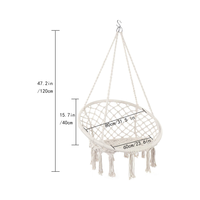 Woqi Outdoor Chaise balançoire suspendue pliante ronde en métal macramé avec panneau en bois de bambou pour jardin, patio ou meubles de salon