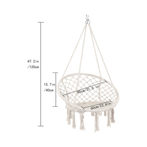 Woqi Outdoor Chaise balançoire suspendue pliante ronde en métal <span class=keywords><strong>macramé</strong></span> avec panneau en bois de bambou pour jardin, patio ou meubles de salon - Product Image 3