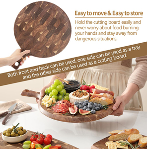 Planche à découper ronde en bois d'acacia à grain traversant, avec poignée, pour cuisine, pain, pizza, charcuterie – Meilleure vente - Product Image 5