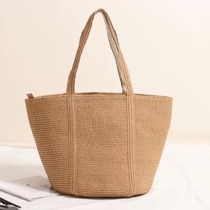 Sac fourre-tout écologique en corde de coton grande capacité, polyvalent, avec pompon, pour les vacances d'été, en paille naturelle, sac de plage - Product Image 2