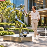 Sculpture de joueur de football géométrique grandeur nature en acier inoxydable YOUFINE, statue abstraite de sportif en métal pour l'extérieur
