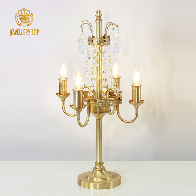 Jewellerytop European Luxury Indoor Dining Table Decorative Desk Light K9 Crystal Candle Table Lamp