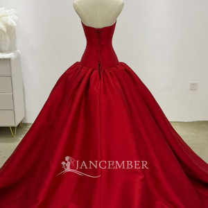 Lsjj163 Magnifique Robe de Bal Rouge Sans Bretelles Minimaliste en Satin avec Traîne pour Quinceañera et Fête des 16 Ans Jancember - Product Image 5