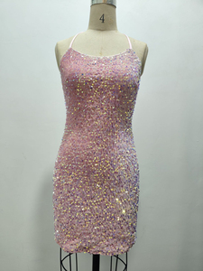 Vestidos de lentejuelas europeos y americanos para el verano con cuentas elásticas - perfectos para una reunión escolar, vestidos elegantes que exudan elegancia - Product Image 5