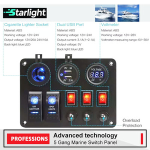 <span class=keywords><strong>Panneau</strong></span> de commande 4x4 UTV 5 modules pré-câblé en aluminium 12-24V DC avec double USB, allume-cigare, voltmètre et rétroéclairage <span class=keywords><strong>pour</strong></span> camion, <span class=keywords><strong>camping</strong></span>-<span class=keywords><strong>car</strong></span> et tout-terrain - Product Image 5