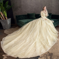 Robe de soirée à manches longues pour femmes Robe de mariée à queue de balançoire