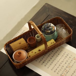 Handmade Bamboo Woven <b>Basket</b> Rectangle <b>Storage</b> <b>Basket</b> For Tea Set Fruit Household Use Anji Origin - Product Image 1