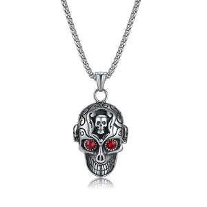 DAIHE Fashion Fine Jewelry Custom Skull With Red Eyes Stainless Steel Necklace For Men