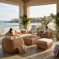 Pouf ottoman modulaire polyvalent en osier tressé à la main en alliage d'aluminium pour projets de terrasses de villégiature