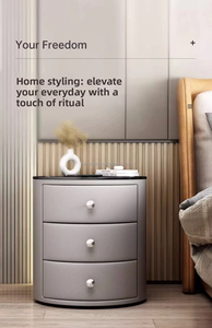Mesita de Noche Inteligente de Madera con Luces y Estación de Carga Inalámbrica en Gris Blanco - Product Image 2