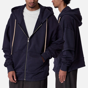 Custom Double Layers <b>Zip</b> <b>Up</b> Hoodie Men's Oversized Heavyweight Streetwear Hood <b>Jacket</b> Factory Wholesale - Product Image 1