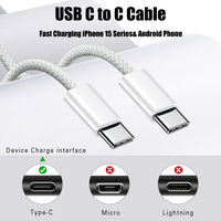 Câble USB-C de charge rapide 60W avec gaine tressée en TPE pour iPhone 16, 17 et pour S24/S23/S22