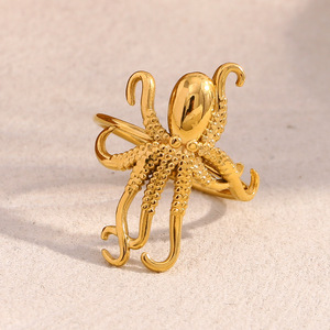 18K Gold Plated Stainless Steel Octopus Open <b>Ring</b> Unique Animal Statement <b>Adjustable</b> <b>Ring</b> For Women Fashion Jewelry - Product Image 2