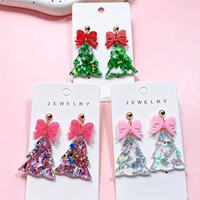Boucles d'oreilles pendantes en acrylique pour femmes, motif nœud d'arbre de Noël, style européen et américain, bijoux de fête