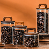Pot en verre écologique avec couvercle en bois rond, grand et petit, pour épices, café, sucre, thé, bonbons, céréales, farine, rangement de cuisine