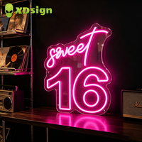 Panneau de bienvenue LED néon XDsign pour anniversaire Sweet Sixteen, chiffres en acrylique rose, adaptateur inclus, veilleuse pour la maison, le bar, la décoration murale de dortoir