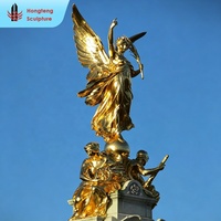 Grande statue d'ange de la victoire en bronze, peinte à la main, finition dorée, en laiton métallique imperméable, sculpture d'ange avec ailes
