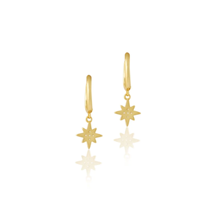 Pendientes de aro con diamantes en forma de estrella en oro macizo de 14K, diseño celestial, pendientes delicados de oro, joyería fina, regalo para el día a día para mujeres - Product Image 4